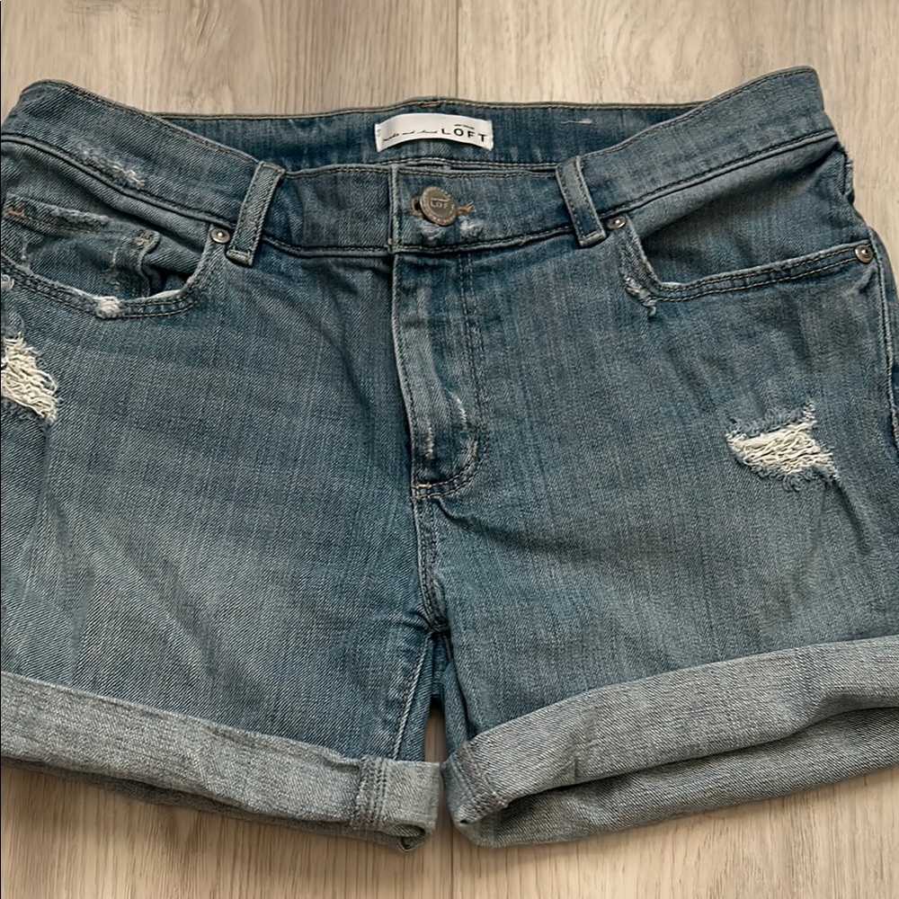 LOFT Blue Denim Rolled Hem Shorts